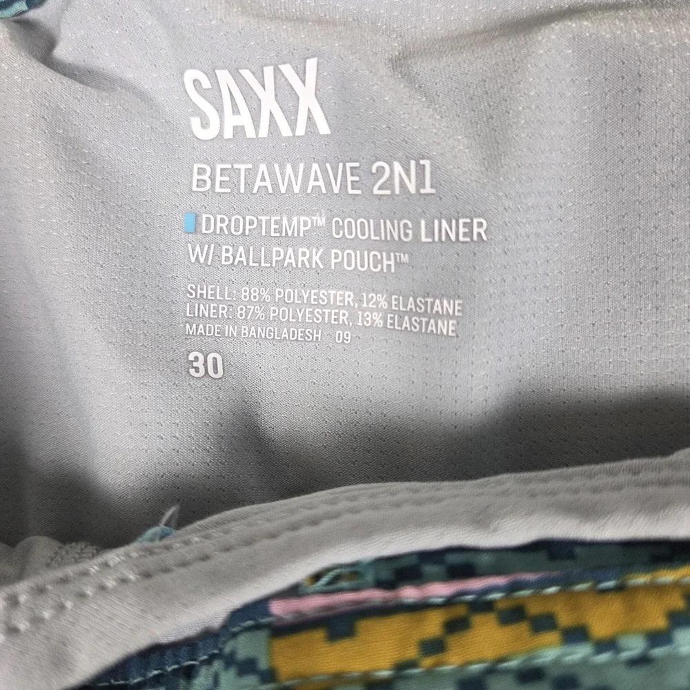 Saxx Betawave Swim Trunks Lined 2n1 Men's Sz 30 Turquoise Aztec